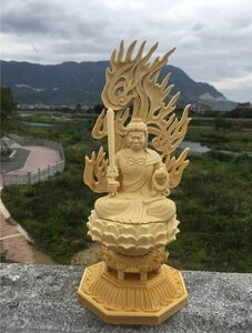 仏教美術 不動明王 ヒノキ檜木 精密彫刻 仏像 手彫り 木彫仏像 仏師手仕上げ高さ約28ｃｍ