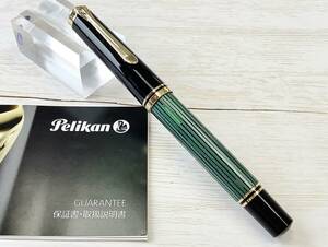 【未使用】 ペリカン 万年筆 M600 緑縞 スーベレーン 吸入式 pelikan ペン先14C-585 Fニブ 箱・説明書付き