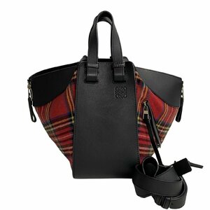 未使用保管品 LOEWE ロエベ ハンモック スモール アナグラム ロゴ レザー タータンチェック 2way ショルダーバッグ ハンドバッグ 77881