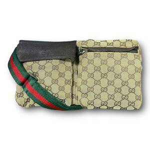 極美品 グッチ ウエストポーチ GGキャンバス シェリーライン ボディバッグGUCCI 