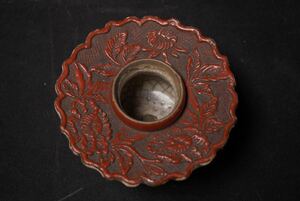 時代物 堆朱 剔紅 盃台 細密彫刻 漆芸 美術 唐物 中国古玩 煎茶　茶器　