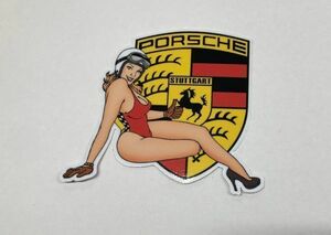 ヴィンテージ ピンナップ ステッカー ゴーグル美女 白ヘルメット ステッカー 60年 50年代 911 996 997 992 718 356 964 ポルシェ (-wh-b1