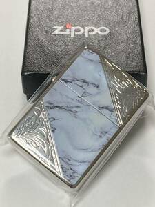 大理石 柄 シルバー コーナーカット アラベスク ホワイト ZIPPO