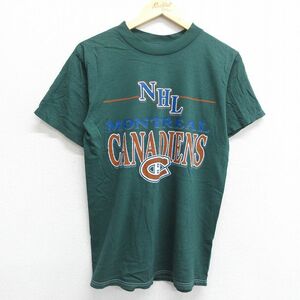 M/古着 半袖 ビンテージ Tシャツ メンズ 90s NHL モントリオールカナディアンズ コットン クルーネック 濃緑 グリーン アイスホッケー