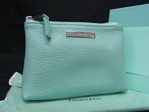 1円 ■極美品■ TIFFANY＆Co ティファニー レザー メイクポーチ コスメポーチ マルチケース 小物入れ ティファニーブルー BJ2857