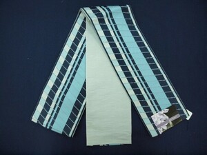 京紫織　0740　ロングサイズ半幅帯　水色　縞模様レターパック発送(代引き不可）