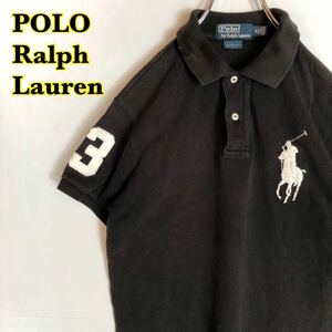 POLO Ralph Lauren ポロラルフローレン　半袖ポロシャツ　ビッグポニー　刺繍　黒　ワッペン　レディース　Ｍサイズ　【AY0166】