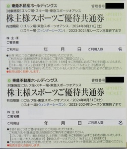 東急不動産ホールディングス 株主様スポーツご優待共通券2枚 ゴルフ場・スキー場・東急スポーツオアシス 株主優待券 2024.8.31迄