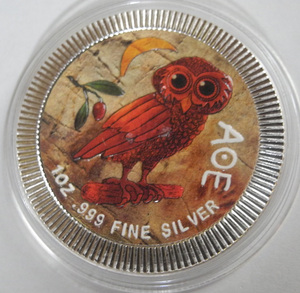 ニウエ 2ドル銀貨 1oz 2019年 アテネの梟 フクロウ OWL 限定カラー版 純銀1オンス 新品レア！ ニュージーランド 