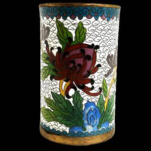 中国 七宝焼 一輪挿し 花瓶 中国古美術 高さ約10.3cm 煎茶道具 銅製 梅花柄