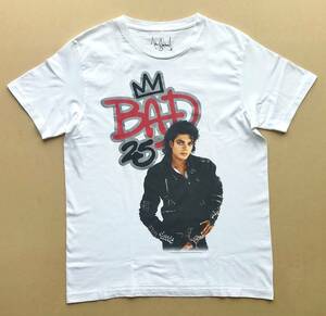 Michael Jackson 『BAD』発売25周年記念 丸首Tシャツ Lサイズ ホワイト　マイケル・ジャクソン　Bad Photo 25th Logo