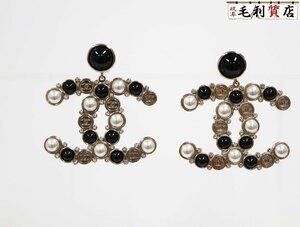 シャネル CHANEL B19B ココマーク フェイクパール 黒石 イヤリング ゴールド 極美品 レディース アクセサリー