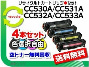 色選択可 4本 CP2025n/ CP2025dn対応 リサイクルトナー CC530A/ CC531A/ CC532A/ CC533A プリント カートリッジ 再生品