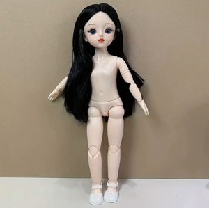 着せ替え人形 30cm バービー人形 BJD 女の子 ボディ 全身 汎用 黒髪 ストレート ブラック 人形 ドール 素体 関節可動 フィギュア t134
