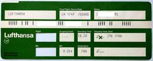 ★ルフトハンザ Lufthansa★Boarding Pass 搭乗券★LH1749便 パリCDG→フランクフルトFRA★1990.8.03★送料84円～★