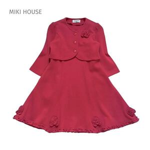 100 MIKIHOUSE ミキハウス 日本製 ジャケット ワンピース 立体モチーフ アンサンブル レッド セットアップ 赤 花 女の子 ガールズ キッズ