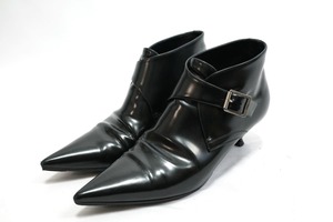 CHRISTIAN DIOR クリスチャンディオール Swing Black Leather Buckle Kitten Heel Ankle Boot ブラック レザー ブーツ 36.5サイズ (23.5cm)