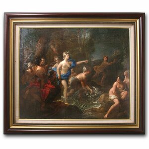 慶應◆17世紀オランダ画家【Cornelis van Poelenburgh(プーレンブルフ)】作 肉筆古画 油彩25号『ディアナとアクティオン』額装 宗教画