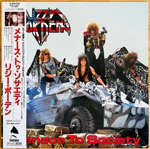 LP■HR/HM/LIZZY BORDEN/MENACE TO SOCIETY/ENIGMA ALI-28028/国内87年ORIG ULTRA RARE UNUSED STICKER OBI/帯 美品/HEAVY METAL/メタル