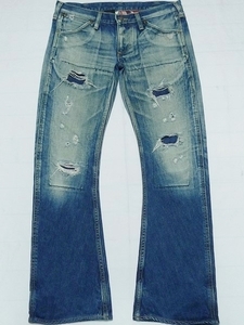 美品AKMxWRANGLERラングラー別注[PatchworkBandyLeggedLiningDenimPants]Sネル裏バナナブーツカットUsed加工