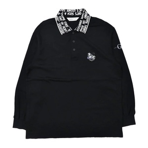 GREEN CLUBS × WARNER BROS ビッグサイズ 長袖ポロシャツ 5 ブラック コットン LOONEY TUNES シルベスターキャット刺繍 90年代 日本製