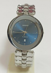 稼働品 RADO FLORENCE メンズ腕時計 紺色文字盤 三針デイト付き 新品電池 フローレンス