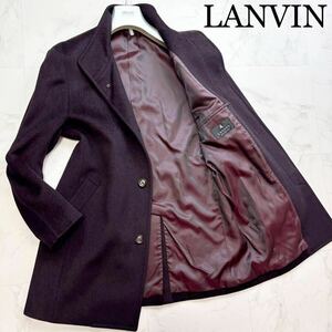 【ほぼ未使用】幻の美色パープル★稀少XL!!LANVIN ランバン【繊維の宝石】最高級アンゴラ 極上ツイードジャケット 薄め軽量 ロングコート紫