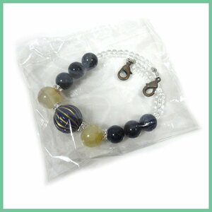 ◎★【美品】デザインブレスレット▲ネイビー×クリーム色▲数珠▲アクセサリー