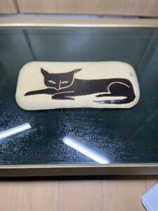 陶板　黒猫　在銘　正　額装　額サイズ　35.5×47.5