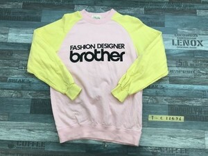 Tan Luis レディース brotherプリント バイカラー トレーナー ピンク黄色