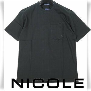 新品1円～★ニコル セレクション NICOLE selection メンズ コットン綿 半袖 クルーネックロゴカットソー 46 M 黒 胸ポケット 本物◆2114◆