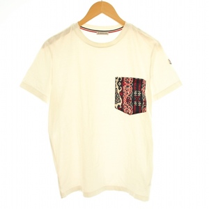 モンクレール MONCLER マグリアTシャツ MAGLIA T-SHIRT カットソー クルーネック 半袖 総柄ポケット M 白 ホワイト 紺 赤 メンズ