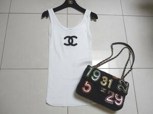 シャネル　CHANEL 　ヴィンテージレア　ぷくぷくビックＣＣマーク　リブニットタンクトップ　美品