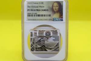 2020年　フランス　葛飾北斎10ユーロ銀貨　　NGC鑑定　PF70ULTRA CAMEO 元箱、COAあり