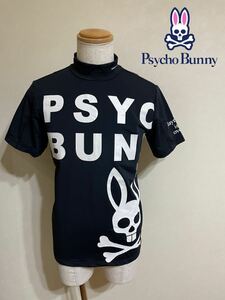 【美品】 Psycho Bunny サイコバニー ゴルフ ウェア ビッグロゴ モックネック インナー トップス ハイネック サイズL 半袖 濃紺 121476