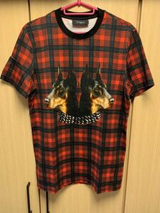 正規 13AW GIVENCHY ジバンシー ジバンシィ ドーベルマン 赤チェック Tシャツ カットソー XS ジャスティンビーバー着用 13F 7339 670