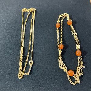 ●3-313 GIVENCHY ジバンシィ ネックレス アクセサリー ゴールドカラー G カラーストーン 2点セットロゴネックレス ヴィンテージ