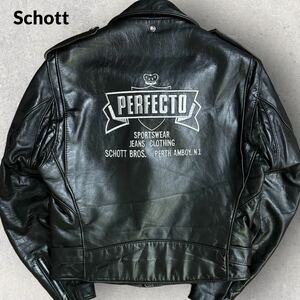 稀少 美品 Schott ショット 80s 90s 米国製 ビンテージ 618SP バックロゴ刺繍 ダブルライダースジャケット ブラック サイズ40 ステアハイド