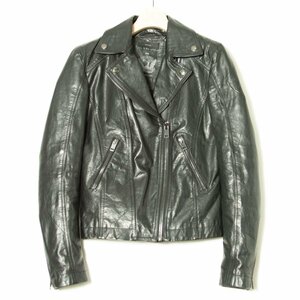 【1円スタート】DIESEL ディーゼル ライダースジャケット 革ジャン 牛革 リアルレザー ロゴ型押し ベーシック 黒 ブラック XS レディース