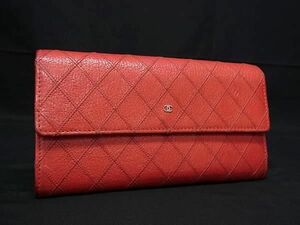 1円 ■美品■ CHANEL シャネル ココマーク マトラッセ ビコローレ レザー 二つ折り 長財布 ウォレット 札入れ オレンジ系 AZ1311