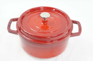 01▼【中古】staub/ストウブ 両手鍋 ココットラウンド 22cm レッド 赤△13N9