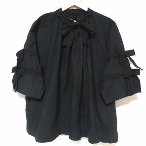 美品 22SS tao タオ COMME des GARCONS コムデギャルソン 半袖 プルオーバー リボン 綿ダンプワッシャーブラウス シャツ Sサイズ ブラック