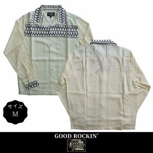 シャツ ロカビリーファッション メンズ ブランド 長袖 レーヨンプリントシャツ Geometric pattern サイズM