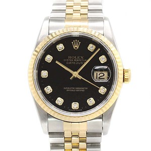 ロレックス ROLEX デイトジャスト 16233G ブラック文字盤 T番 10Pダイヤ SS/YG メンズ腕時計 DATEJUST 自動巻き 36mm