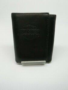 ■【YS-1】 HARLEY-DAVIDSON ハーレーダビッドソン ■ 3つ折り 財布 ■ 本革 レザー　黒　約11cm×8.8cm ■ 刻印有 ■【同梱可能商品】■J