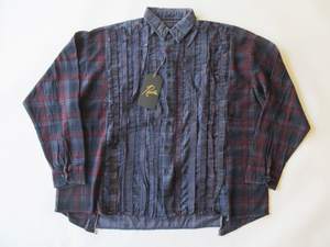 2024SS REBUILD by NEEDLES Flannel Shirt - Ribbon Wide Shirt / Over Dye パープル リメイクシャツ/ニードルズリビルド