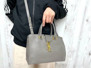 極美品 YSL SAINT LAURENT PARIS サンローラン パリ ベイビーカバス ハンドバッグ ショルダーバッグ バッグ レザー グレー 2WAY 70705