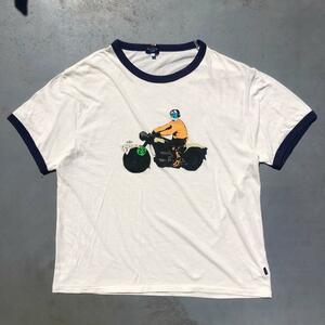 ポールスミス ジーンズ Paul Smith JEANS 半袖 リンガーTシャツ リンガーネック Tシャツ フリーサイズ Lサイズ 相当 ホワイト系 ネイビー