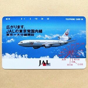 【未使用】航空機テレカ 50度 日本航空 JAL 東京=大分線開設