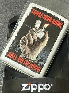 zippo ROCK ROLL White 前面加工 希少モデル 2015年製 シルバーインナー 2015年製